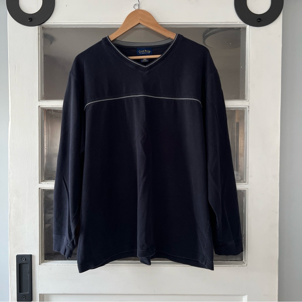 Vintage Club Room 100% Cotton Navy Blue V-neck Sweater Men’s XL Casual Skater